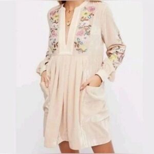Free People Cream Floral Long Sleeve Dress